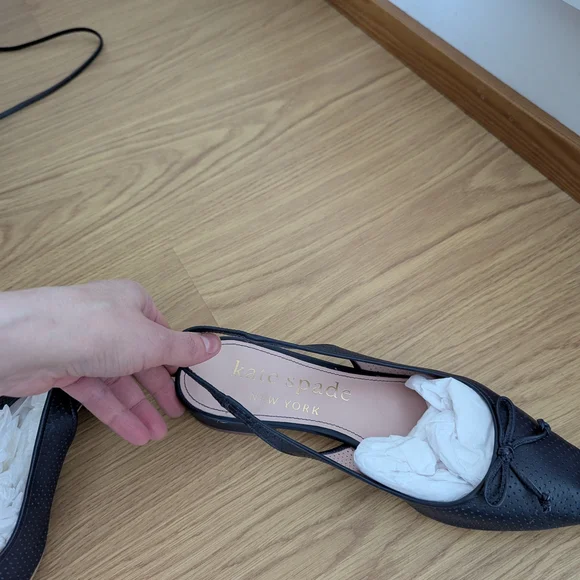 Kate Spade Dark Navy Blue Perforated Slingback Flats - Picture 3 of 6